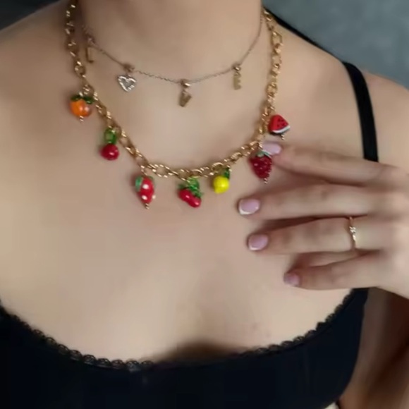 Tutti Frutti Charm 18K Gold Stainless Steel Waterproof Necklace - Picture 8 of 10